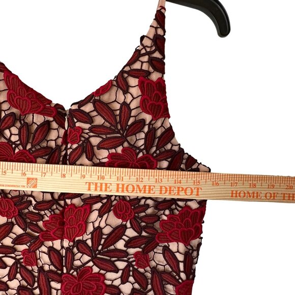 Dress The Population Lily Floral Lace Dress Midi Red & Nude Sz M NWT - Picture 7 of 16